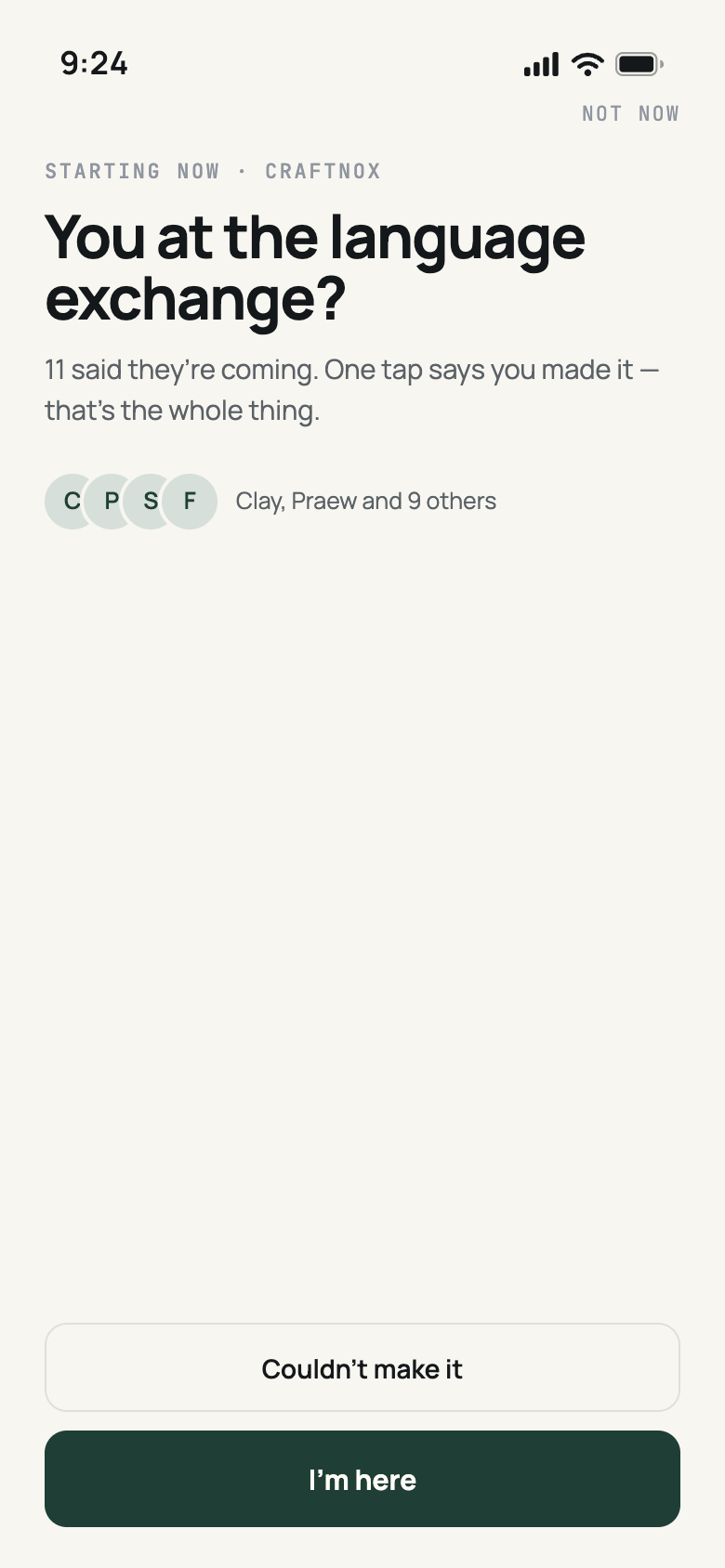 Checking in at the venue with one tap