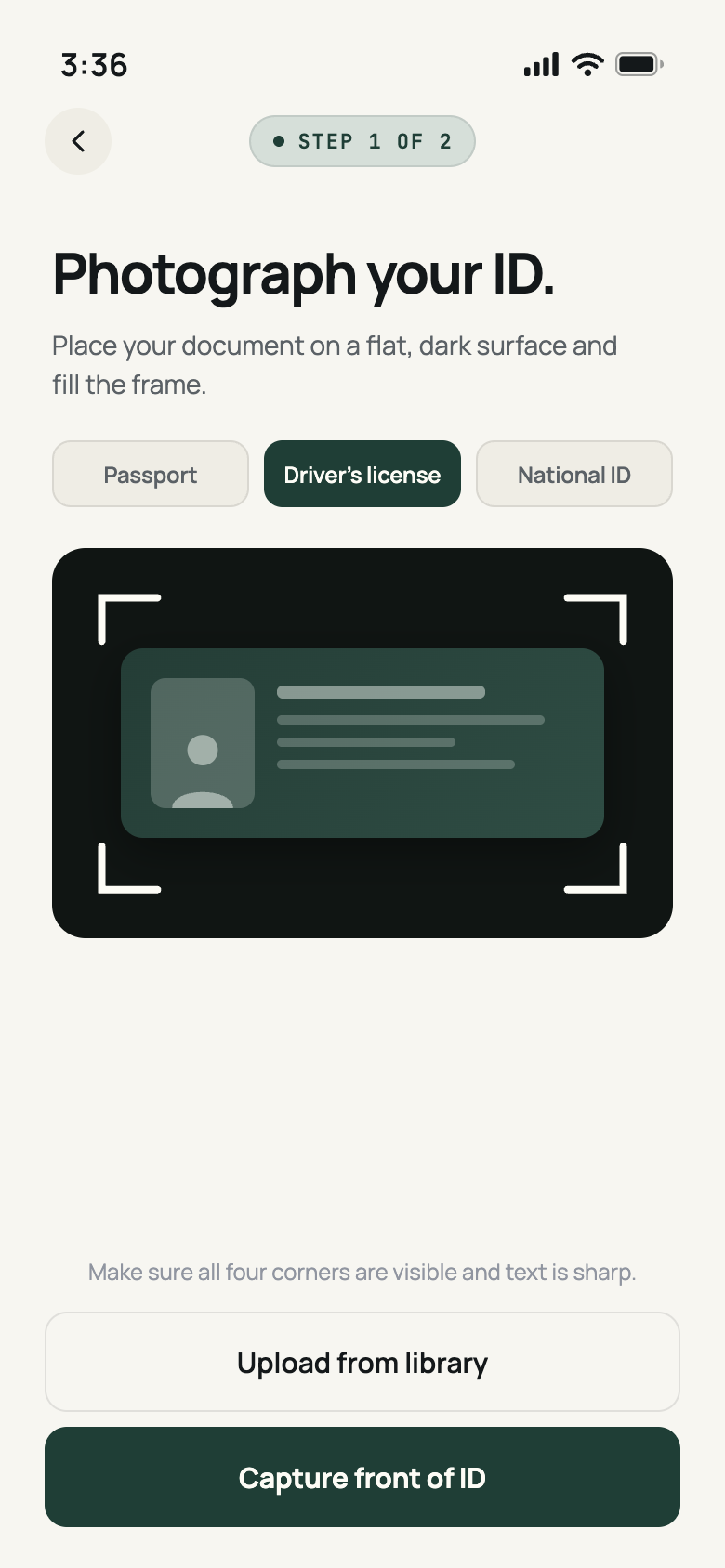Identity verification: government ID and selfie